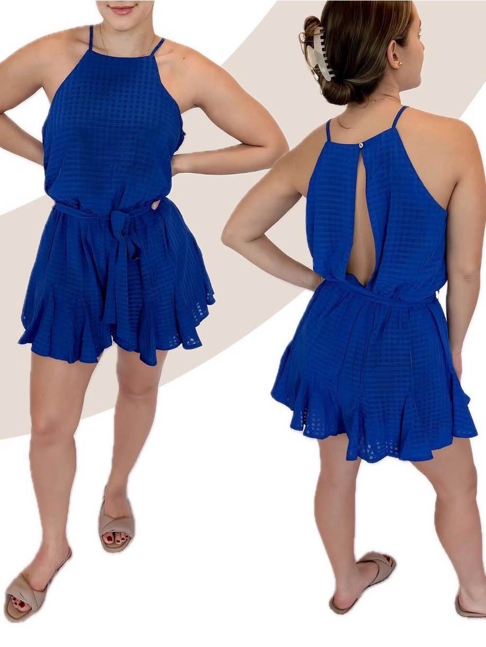 Blue Girls' Ruffle Shorts Romper